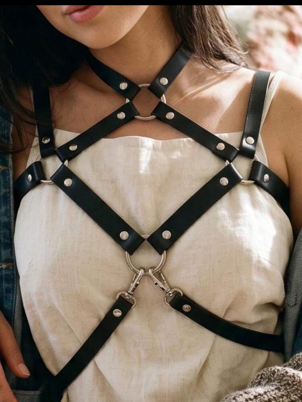 Black Leather Harness Bra Adjustable New
